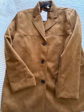 H&M Tan Suede-Look Single-Breasted Coat